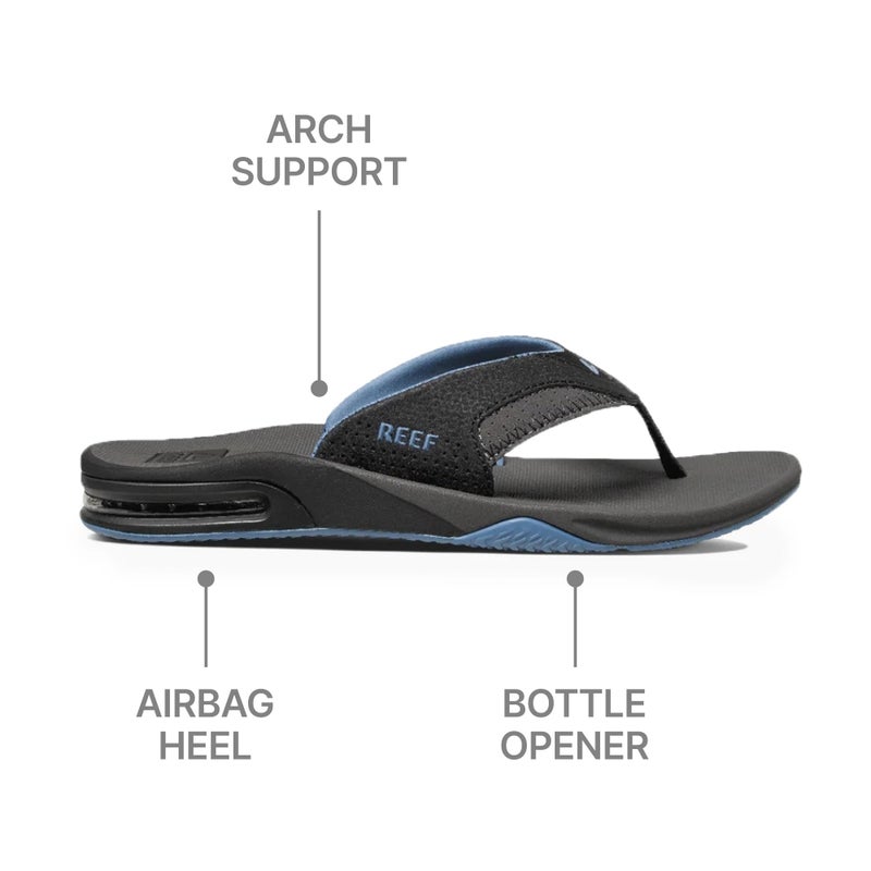 REEF Fanning Mens Bottle Opener Flip Flop, Arch Support, Durable Outsole, Water Friendly, Grey/Light Blue, 9 - Image 2